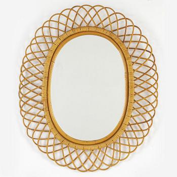 A rattan framed Swedish Modern mirror, 1940's.