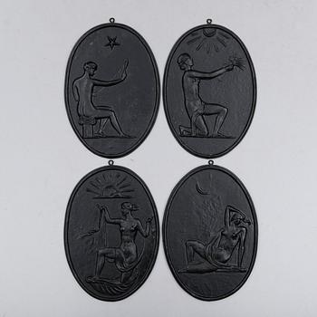 VÄGGRELIEFER, 4 st, gjutjärn, Näfvekvarn, 1920-tal.