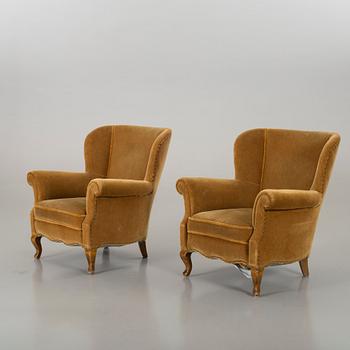 A PAIR OF EASY CHAIRS 1940'S.