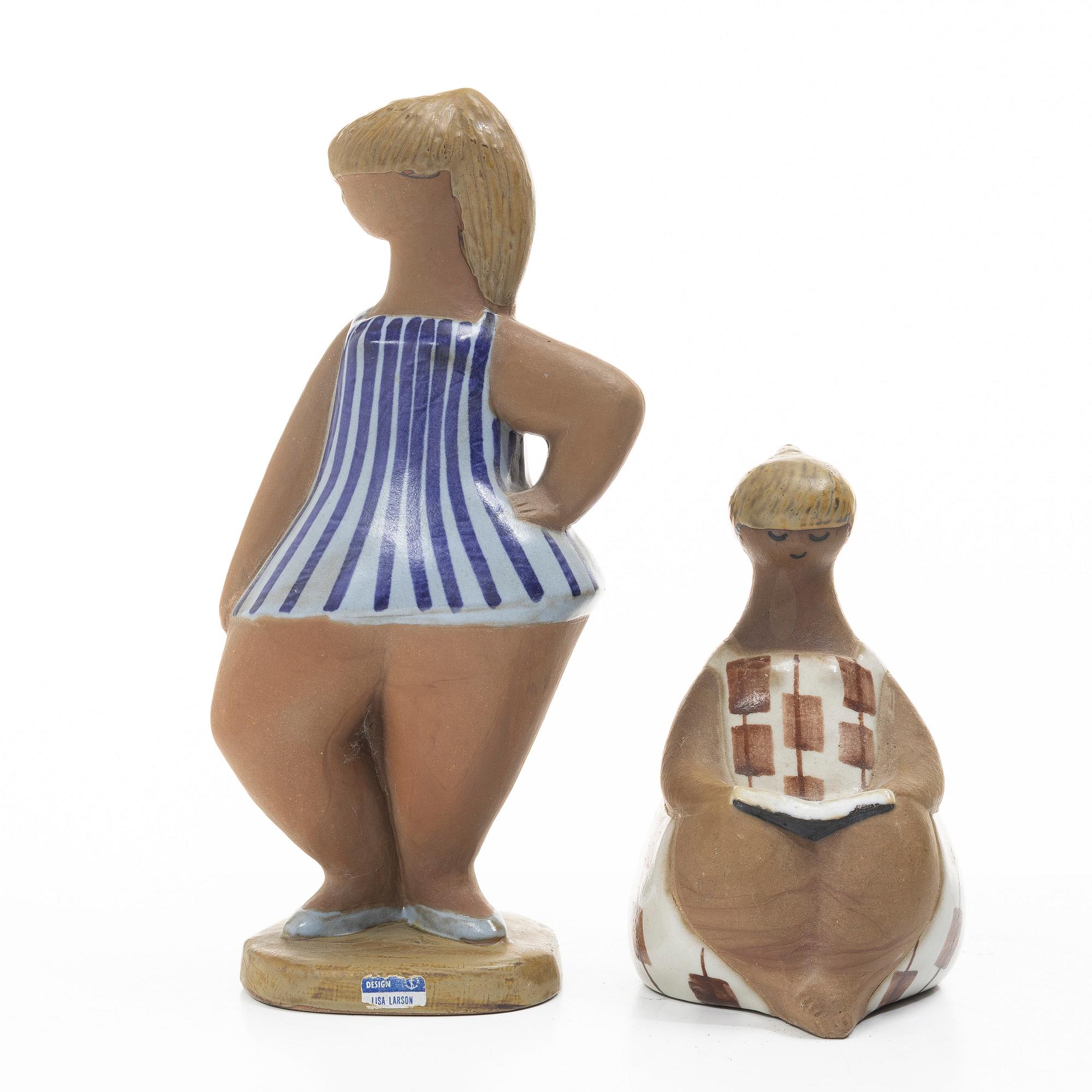 Lisa Larson, two stoneware figurines, 'Dora' & 'Charlotta' from the series 'ABC-flickorna', Gustavsberg, Sweden.