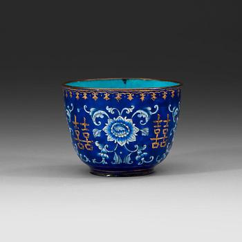 78. A blue enamel cup, Qing dynasty 18th century.
