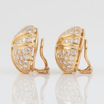 A pair of brilliant-cut diamond earrings. Diamond total carat weight circa 3.50 cts.  Signed Harry Winston.