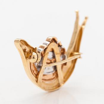 Rintaneula, etana, 14K kultaa ja timantteja n. 0.045 ct yht.
