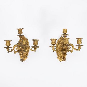 A pair of gilt bronze wall candelabras, Russia, latter half of the 19th century.