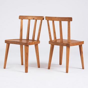 Axel Einar Hjorth, a set of six stained pine 'Utö' chairs, Nordiska Kompaniet, Sweden 1930s.