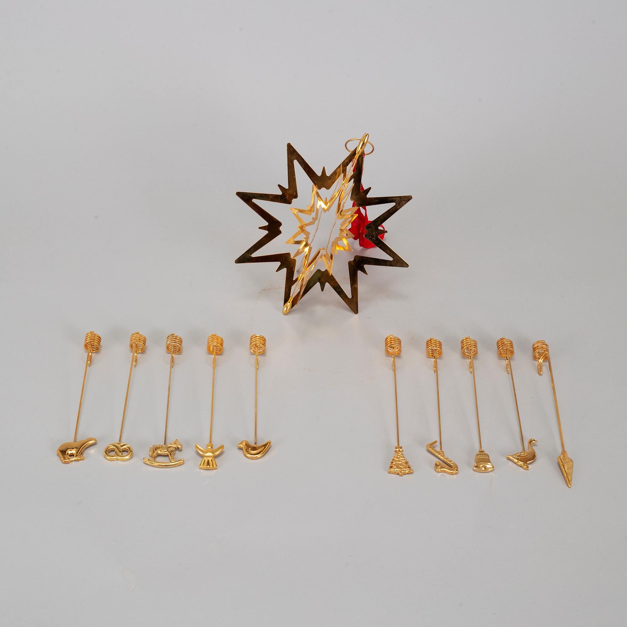 GEORG JENSEN, 12+1 brass christmas decorations, design Flemming Eskildsen.
