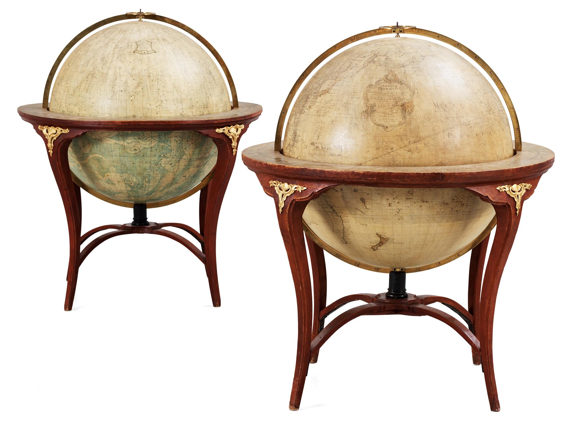 JORDGLOB GLOBUS TERRAQUEUS OCH HIMMELSGLOB GLOBUS COELESTIS, av Anders Åkerman 1766 och Fredrik Akrel 1791.