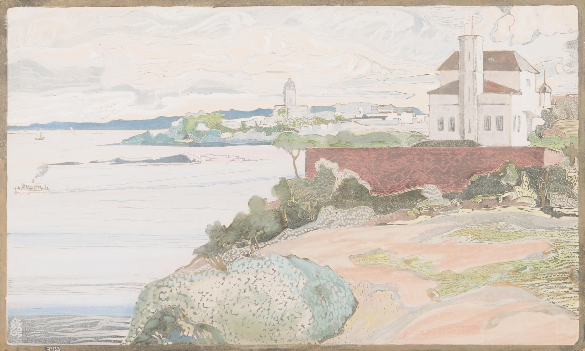 Aleksanteri Ahola-valo, linoleum cut and gouache, monogram signed.