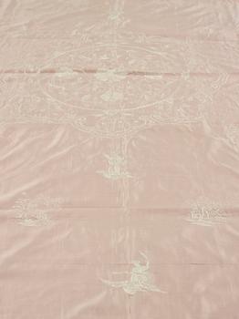 An embroidered silk bed spread, Qing dynasty, circa 1900.