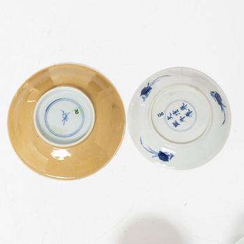 A group of three cups with saucers and two cups, Qing dynasty, 18th century.