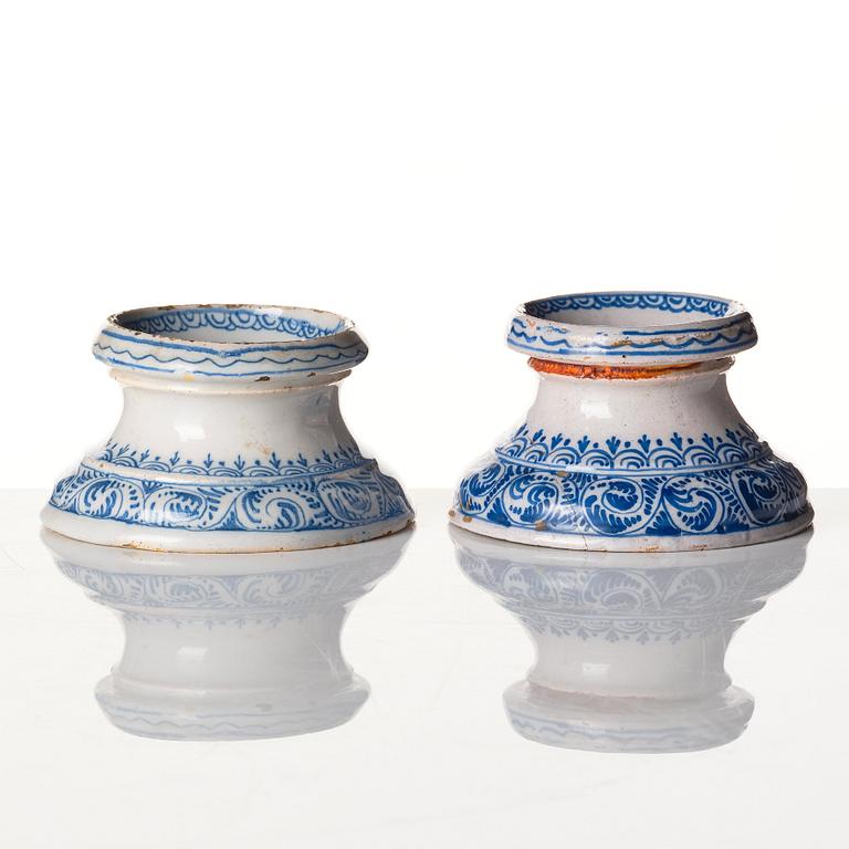 A pair of dutch faience salts, 18th Century.