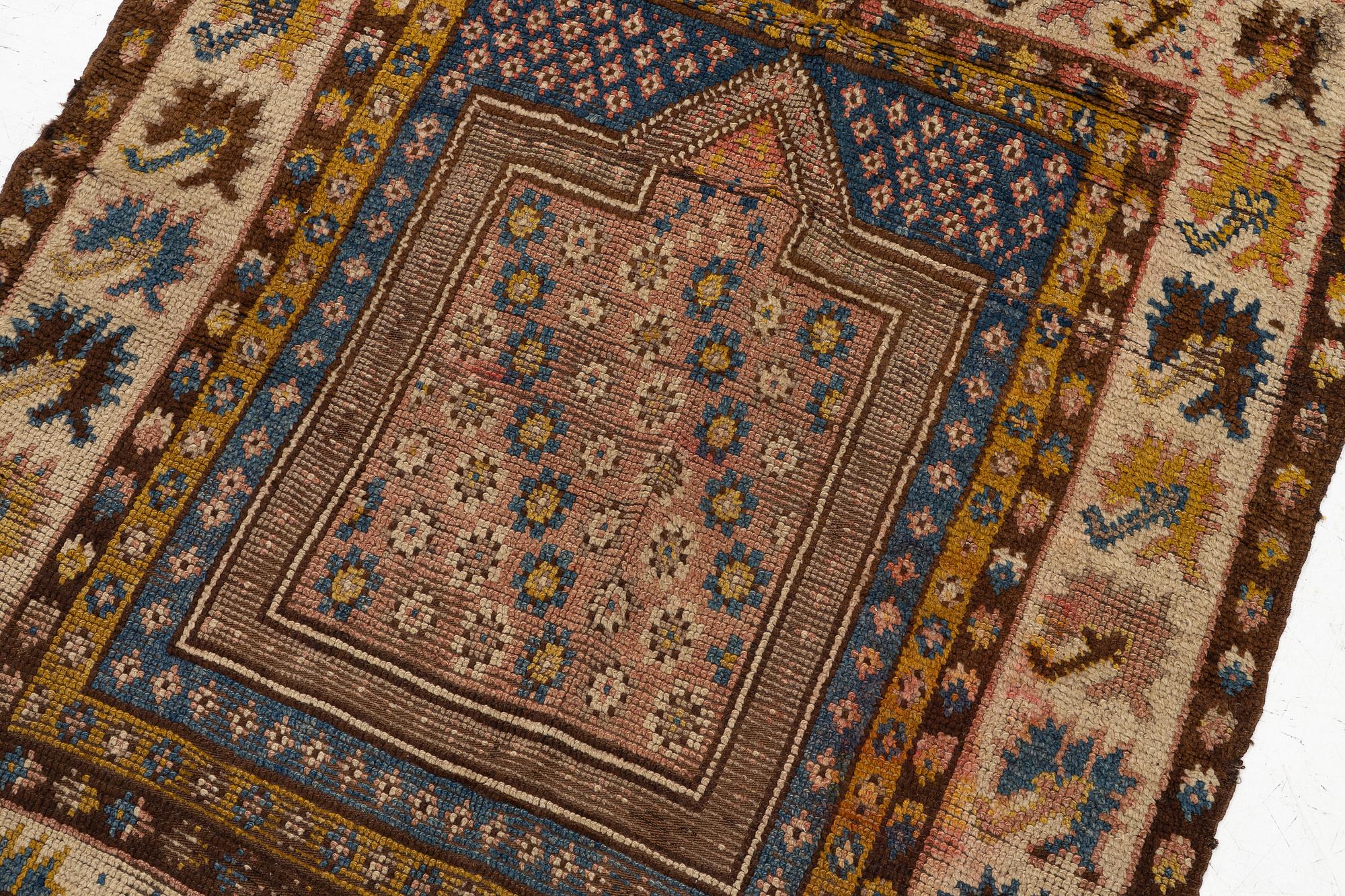 An antique Monastir prayer rug fragment , Ottoman Empire, c 133 x 106 cm.