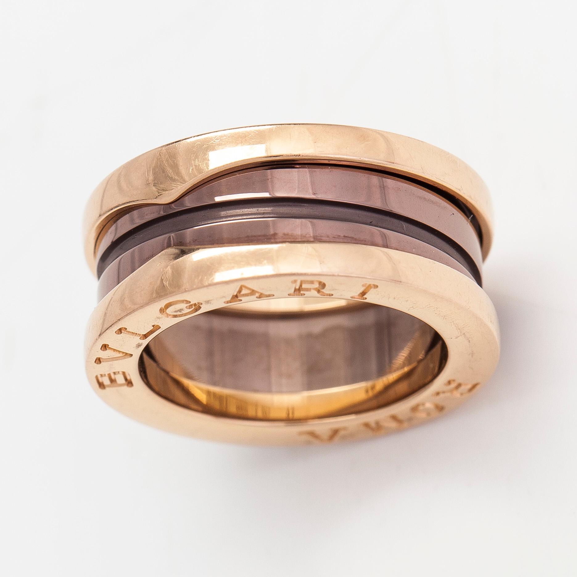 Bulgari, a "B.zero1" ring, 18K rose gold and bronze ceramic.