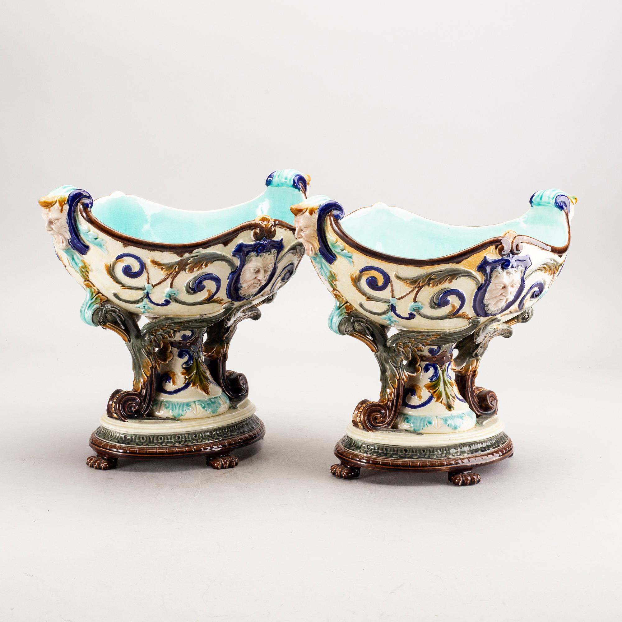 A pair of Rörstrand majolica jardinère around 1900.