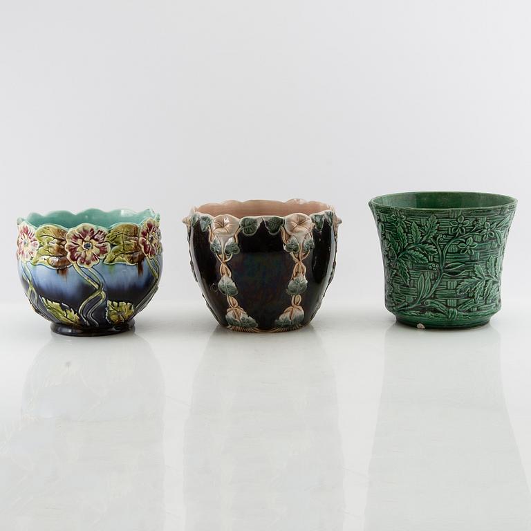 Outer casings 3 pcs Art Nouveau early 20th century majolica.