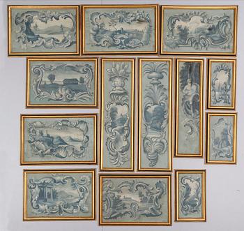 287. A set of 13 panels in rococo style, 20th cent.
