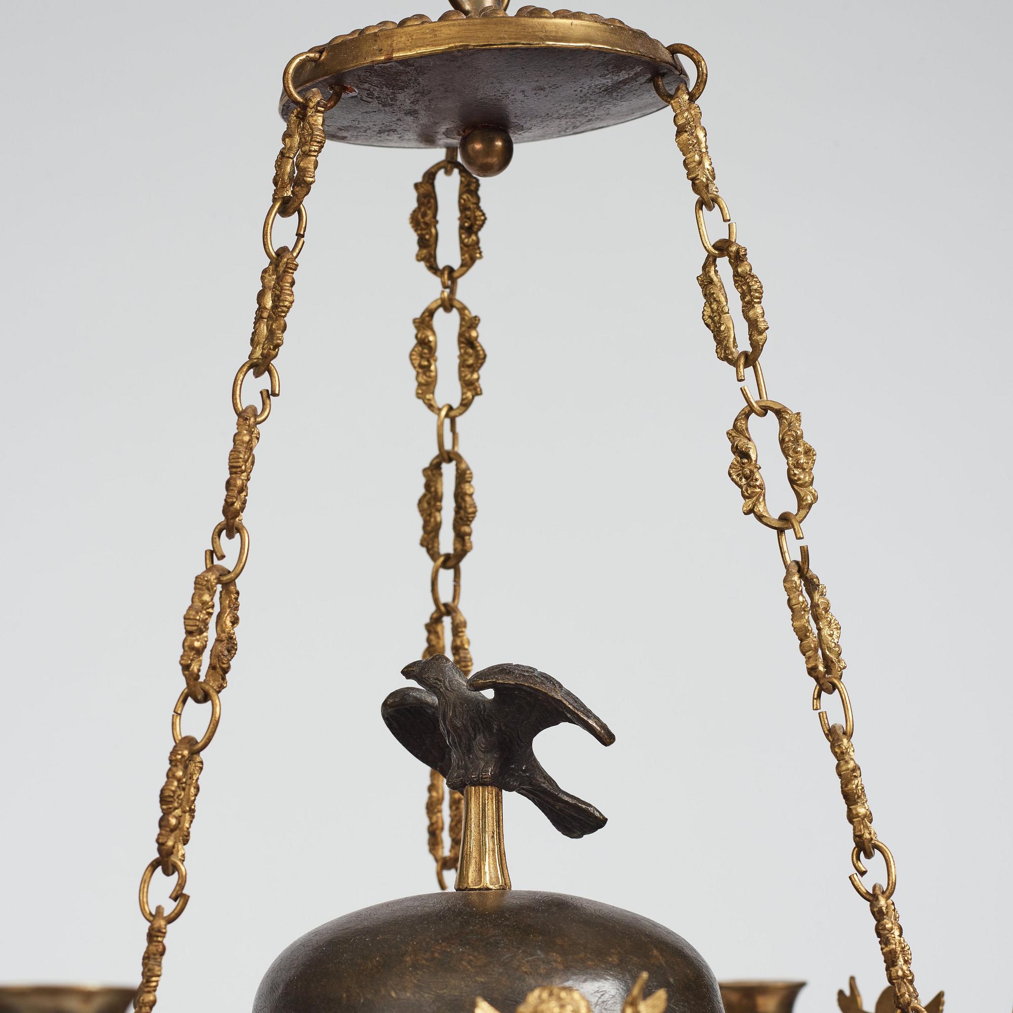 A Swedish late Empire mid 19th century six-light hanging-lamp.