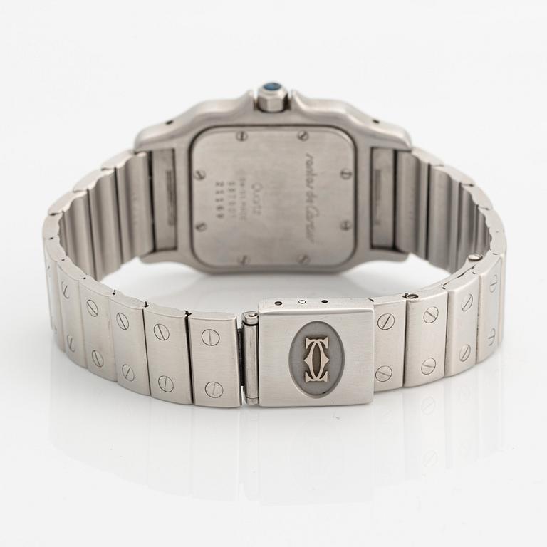 Cartier, Santos Galbeé, ca 1994. <b>Case size:</b> 29 x 29 mm
<b>Material:</b> steel
<b>Mov...