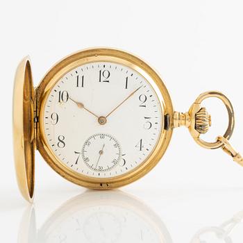 Omega, pocket watch, 18K gold, 18K gold chain, 51 mm.