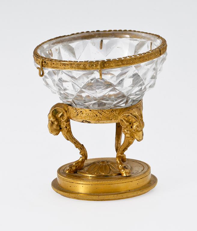 SALTKAR, glas och brännförgylld brons, empir, 1800-talets början.