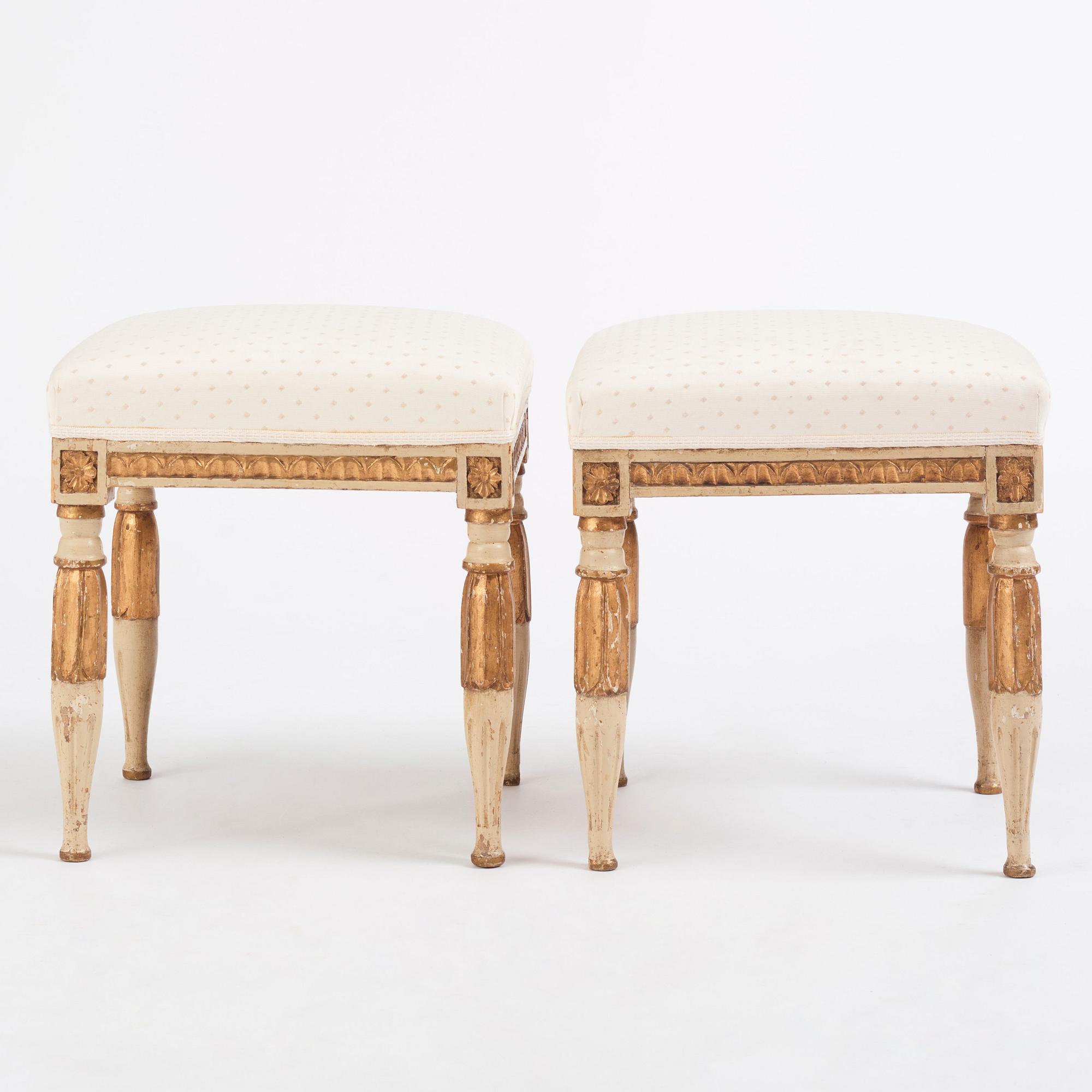 A pair of late Gustavians stools, late 18th century.