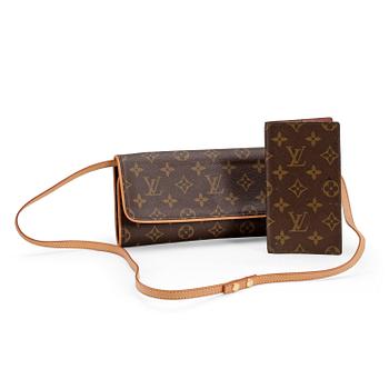 LOUIS VUITTON, monogram canvas evening bag / shoulder bag and a address book cover.