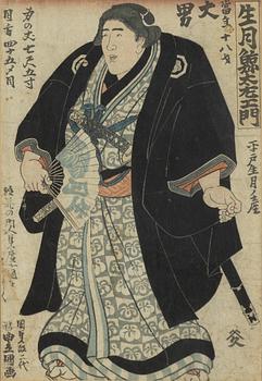 Utagawa Kunisada, träsnitt, två stycken, Edo (1603-1868), 1800-tal.