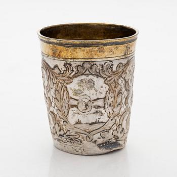 A Baroque parcel-gilt silver beaker, presumably by Timofei Silujanov, Moscow 1749.