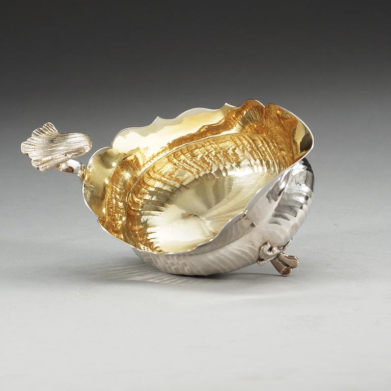 A Swedish 18th century parcel-gilt cream jug, makers mark of Lorens Stabeus, Stockholm 1759.