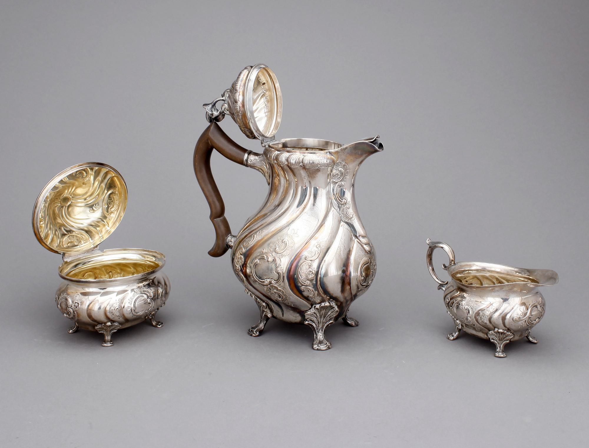 KAFFESERVIS, silver, CG Hallberg, Stockholm 1941. Total vikt ca 1317 gram.