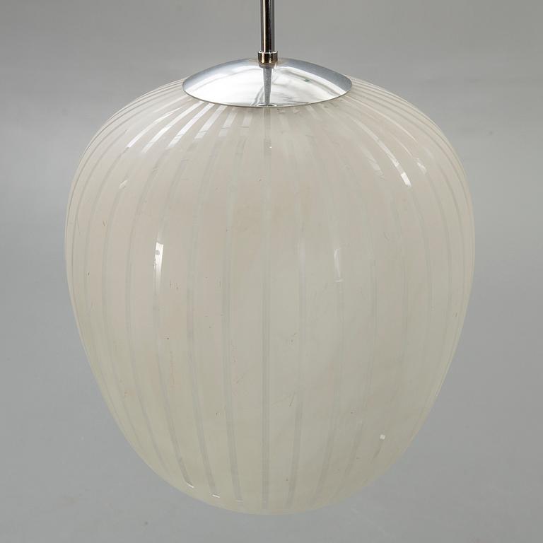 Ceiling lamp, mid-20th century, glass cover, polished decor.