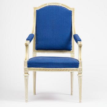 A gustavian officials open back armchair, Stockholm, late 18th century.