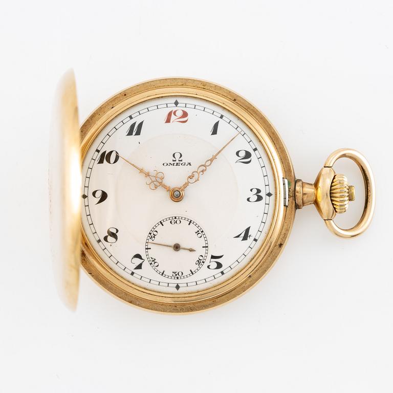 Omega, pocket watch, 14K gold, lever escapement, "Red Twelve", 52.5 mm.