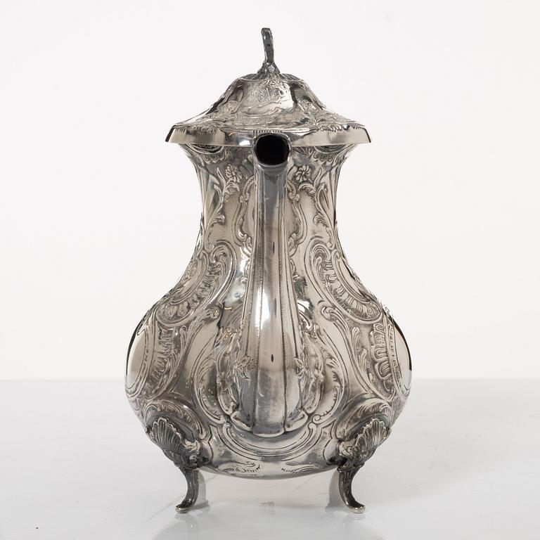 Kaffeservis, 4 delar, silver, rokokostil, GEWE, Stockholm 1976.