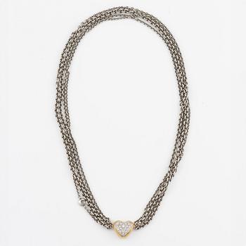Necklace, Ole Lynggaard, with heart-shaped clasp in 18K gold set with brilliant-cut diamonds, chain in silver with four strands.