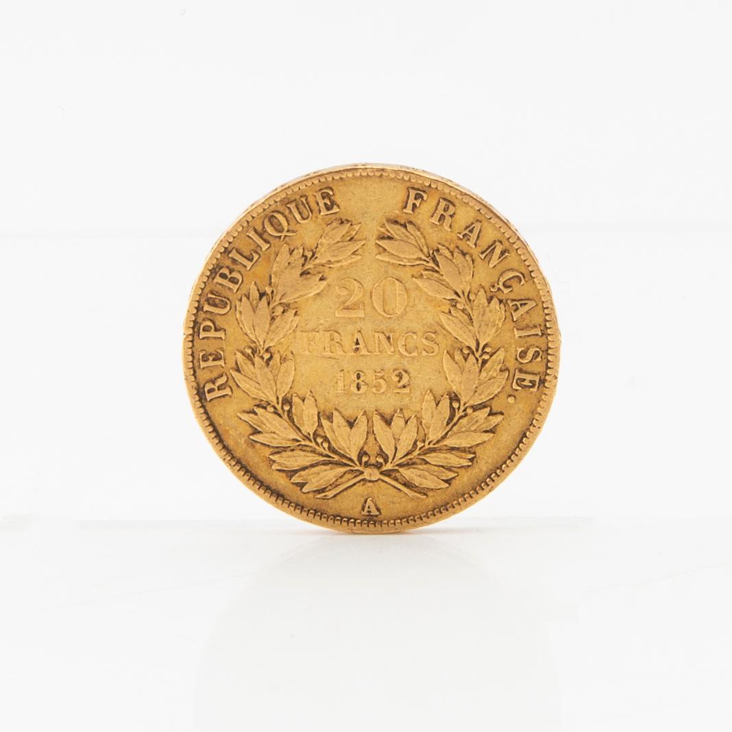 Gold coin 20 francs 1852 France Louis Napoleon.