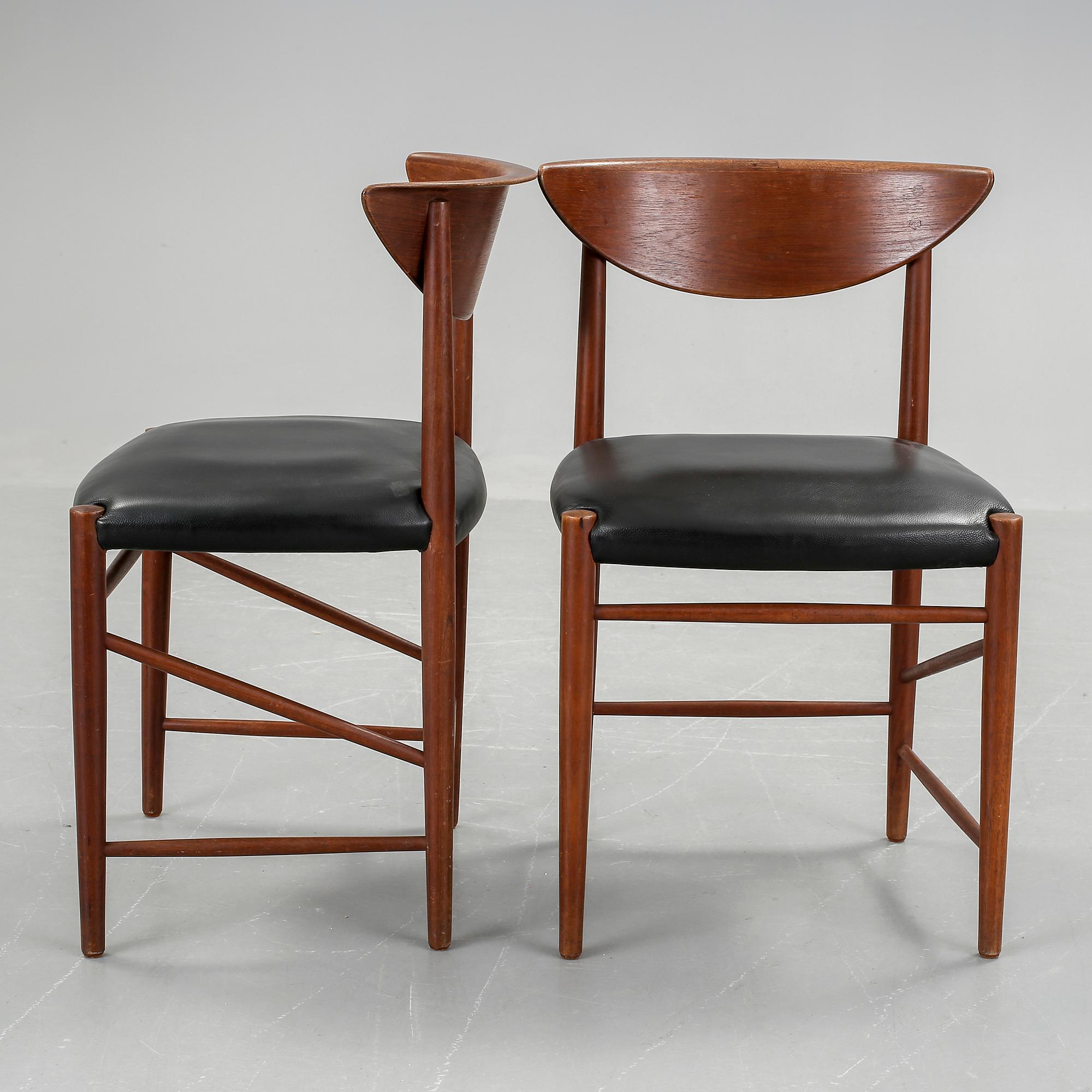 STOLAR, 6 st, Peter Hvidt/Orla Molgaard Nielsen, modell 316, Söborg Möbelfabrik, 1900-talets mitt - andra hälft.