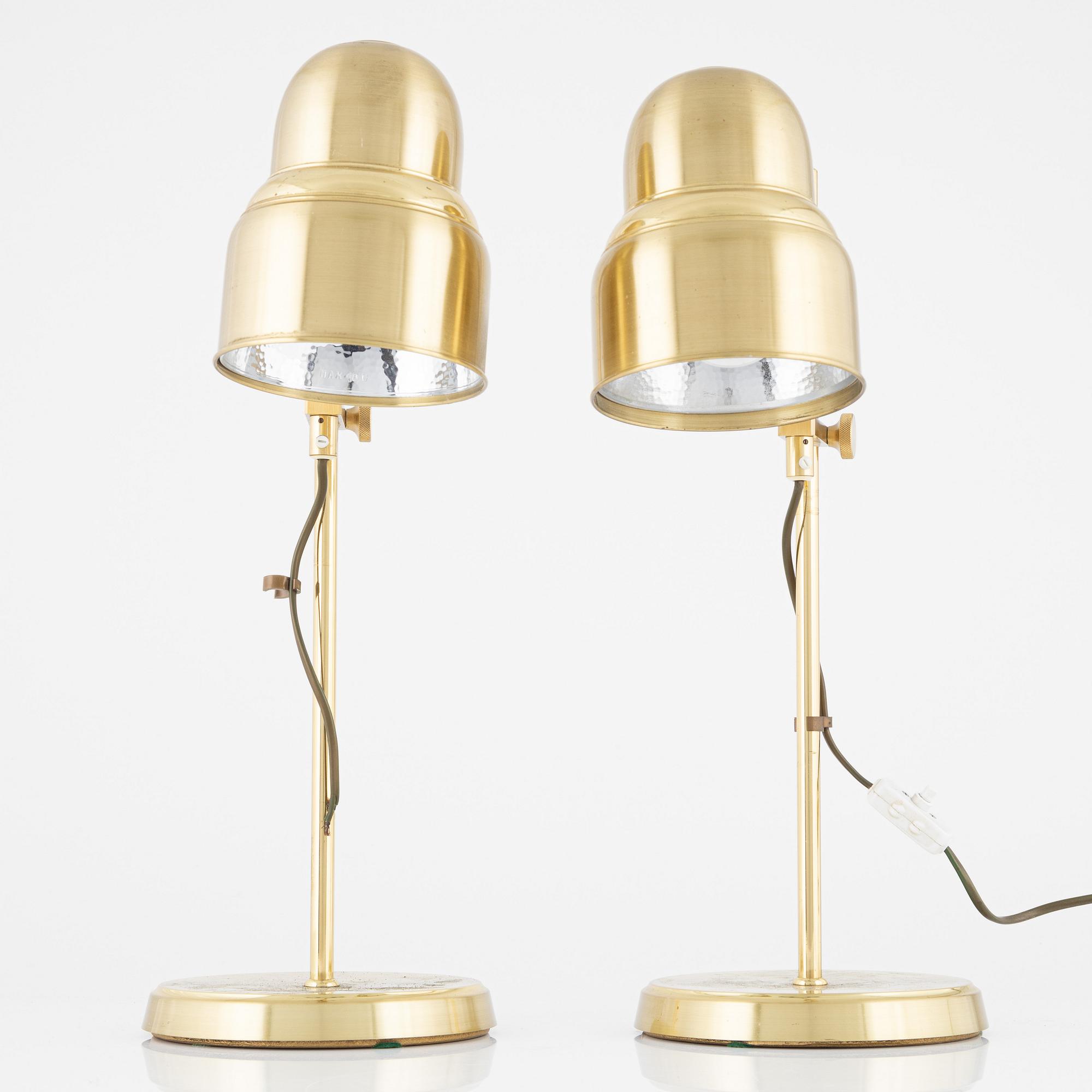 A pair of brass table lamps, Ewå, Värnamo, Sweden, second half of the 20th century.