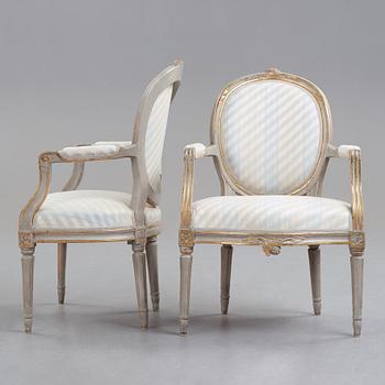 A pair of Gustavian late 18th century armchairs.