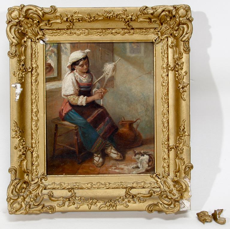 OKÄND KONSTNÄR, olja på pannå. 1800-tal.