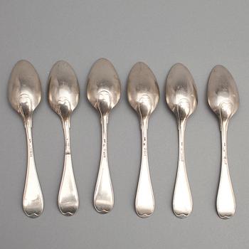 DESSERTSKEDAR, 6 st, silver, Stephan Westerstråhle, Stockholm 1803. Tot ca 230 gram.