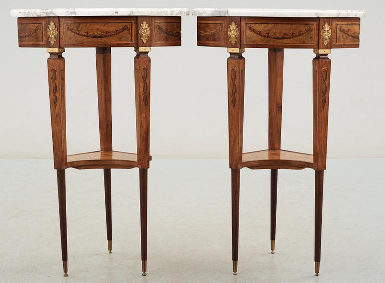 A pair of Gustavian corner tables by Georg Haupt, not signed.