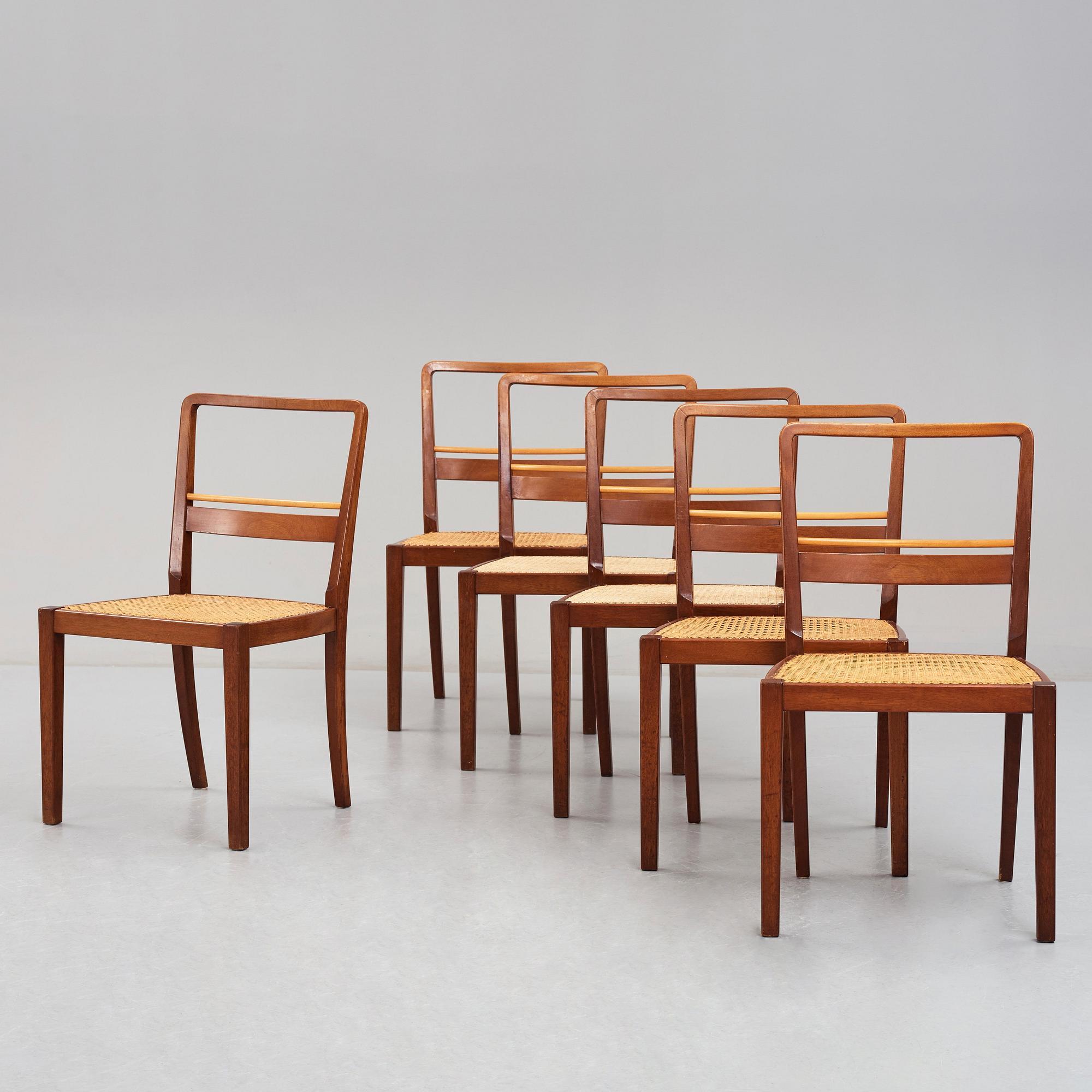 Erik Chambert, stolar, 6 st,  A-B Chamberts Möbelfabrik, Norrköping ca 1937.