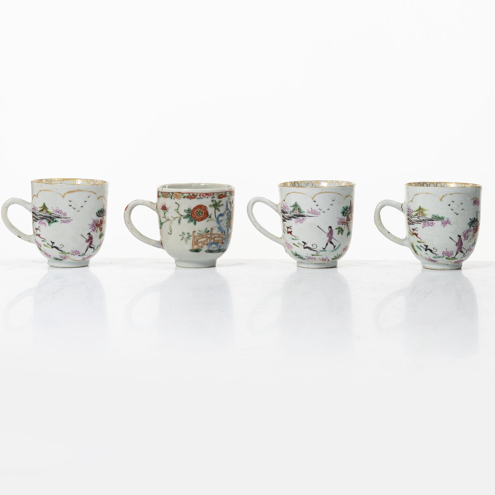A group of 12 famille rose cups, Qing dynasty, Qianlong (1736-95).