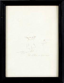 Tove Jansson · TOVE JANSSON, teckning, sign o dat 1974.