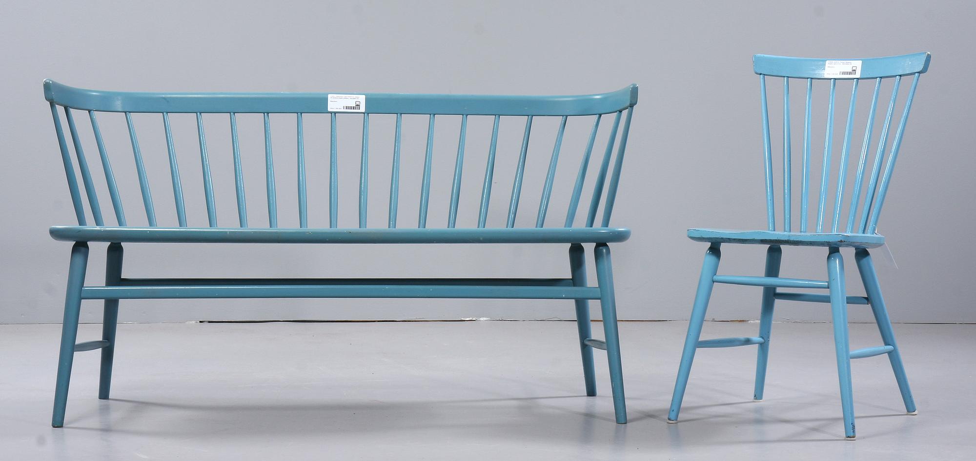 PINNSOFFA, samt PINNSTOL, troligen AB Bröderna Wigells stolfabrik, 1900-talets mitt.