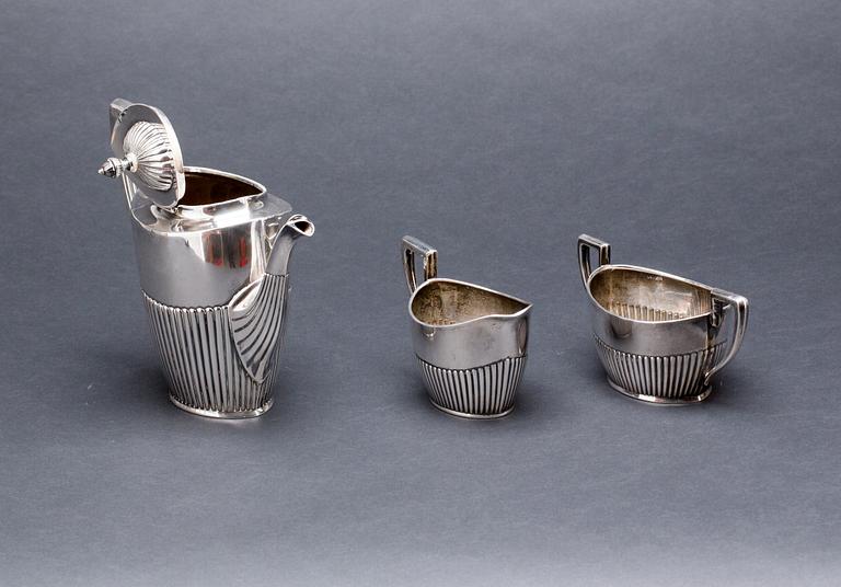 KAFFESERVIS, silver, 3 delar, empirestil, ABM, Stockholm, 1916.