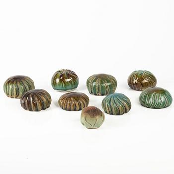 Bengt Berglund, nine plant-like stoneware sculptures, Gustavsberg, Sweden, 1960/70's.