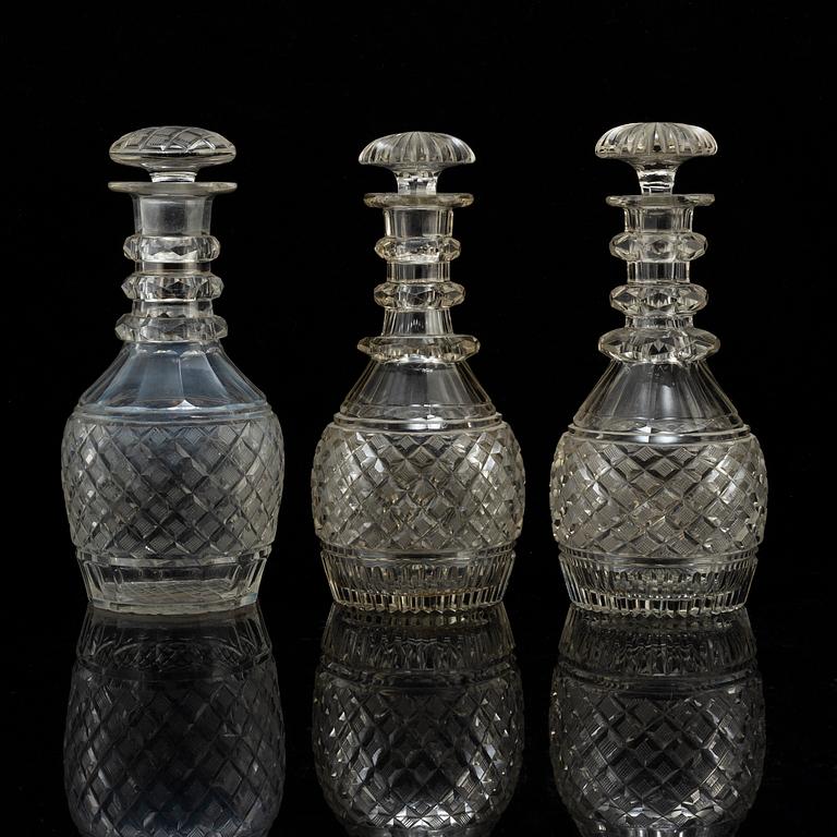 Three late 19th century glass decanters.