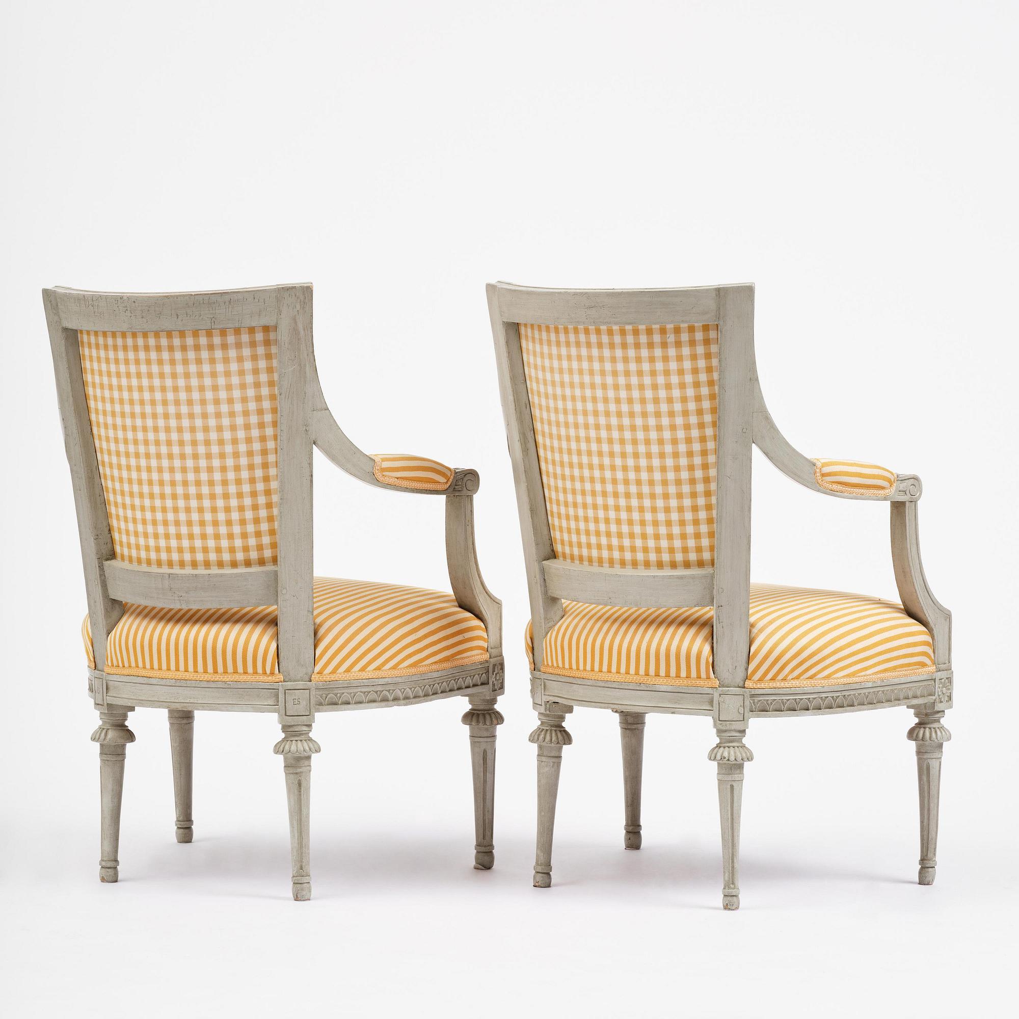 A pair of late Gustavian armchairs by E Ståhl (1797-1820).
